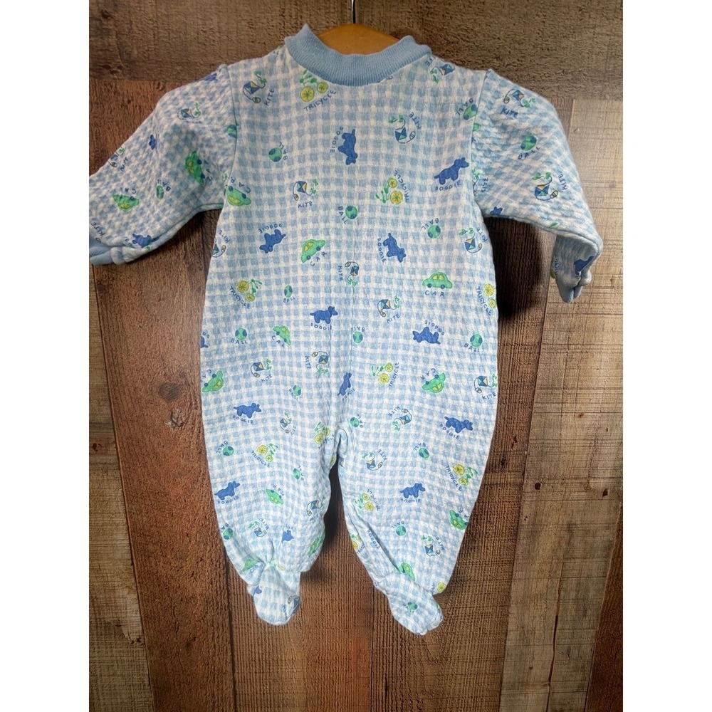 Vintage Little Wonders Layette Cotton Footie Blue Gingham Plaid Small 0-3 Months